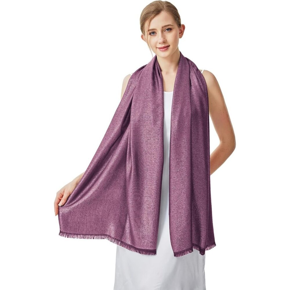 Pashmina Shawl Wraps Scarf Formal N#. Plum & Gold sparkles throughout fabric